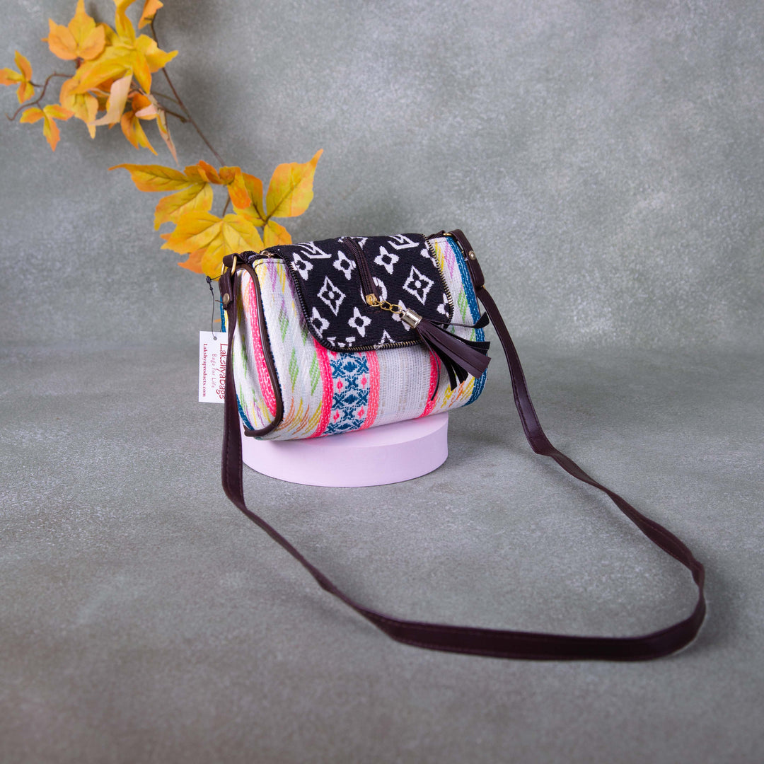 Easy Slings Pink with Blue Colour Black Flower Design - Boho (Double partition)