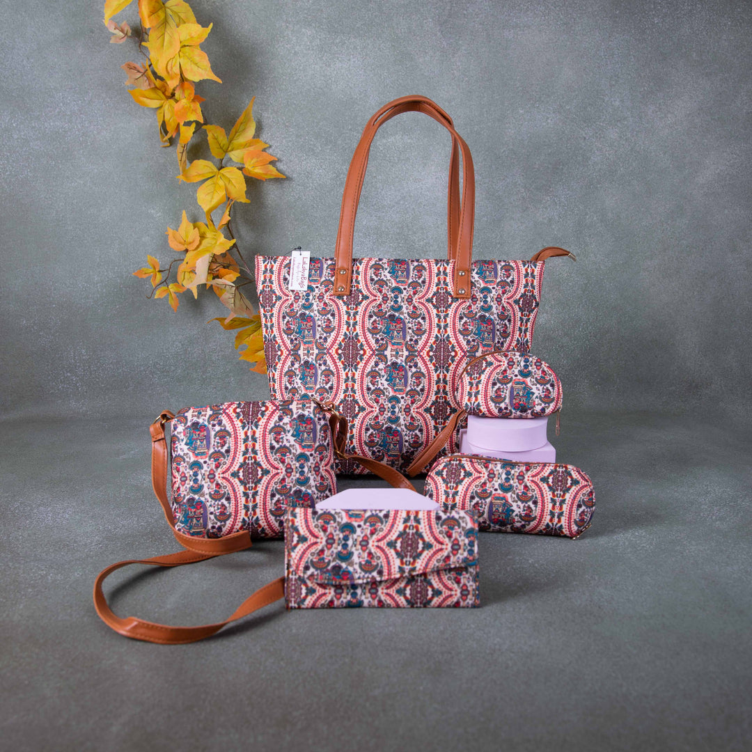 Go Special Tote Combo Set Red Colour Kalamkari Design.