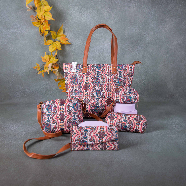 Go Special Tote Combo Set Red Colour Kalamkari Design.