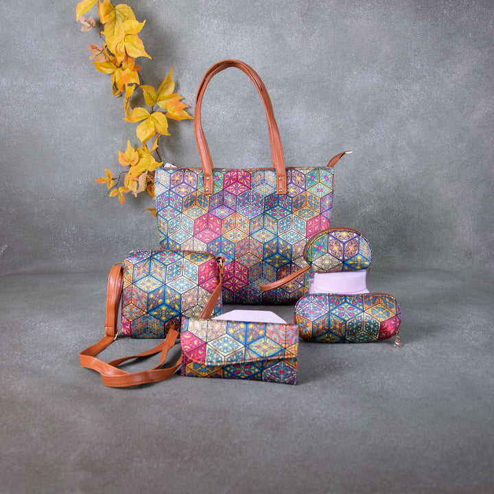 Go Special Tote Combo Set Multi-Colour with Diamond Design.