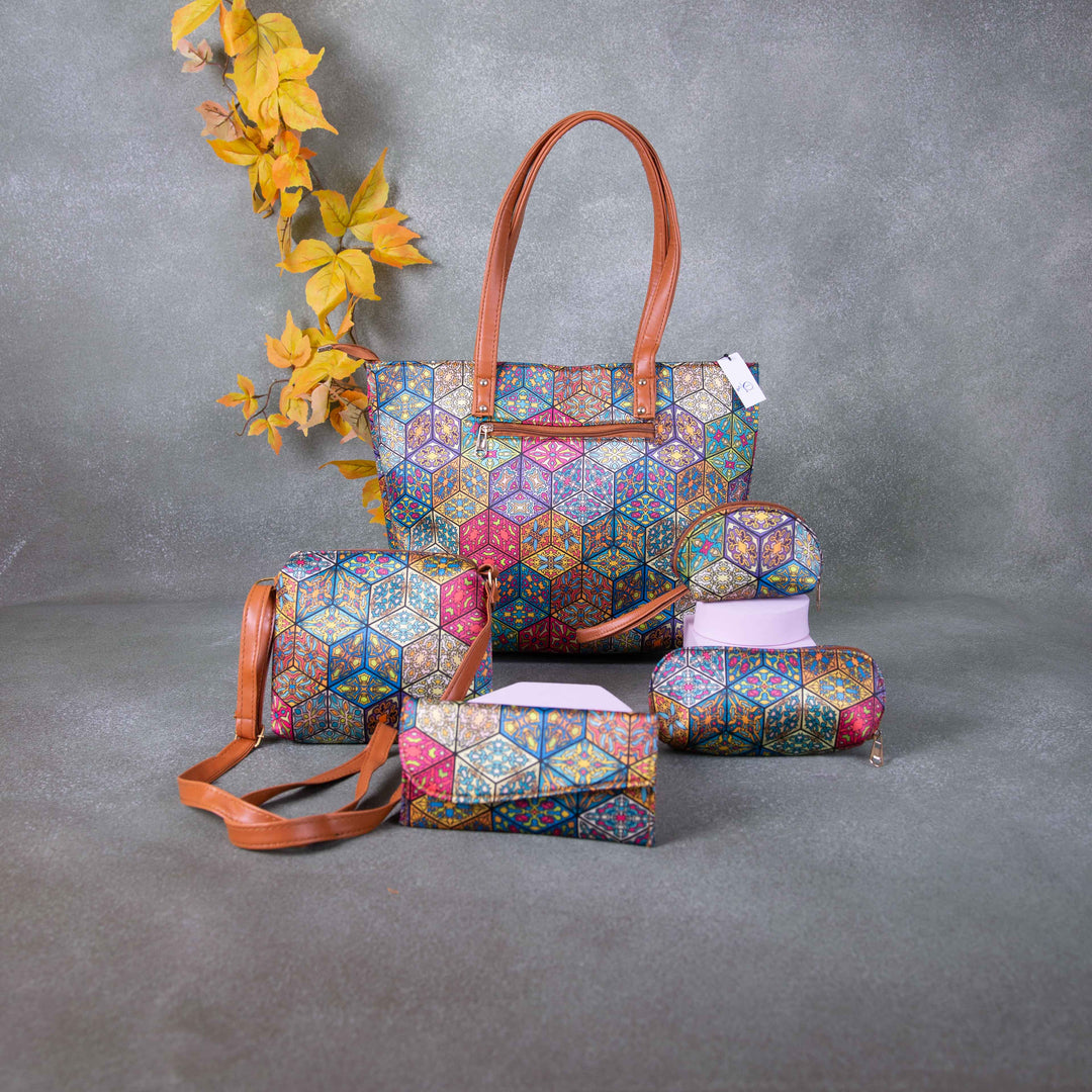 Go Special Tote Combo Set Multi-Colour with Diamond Design.