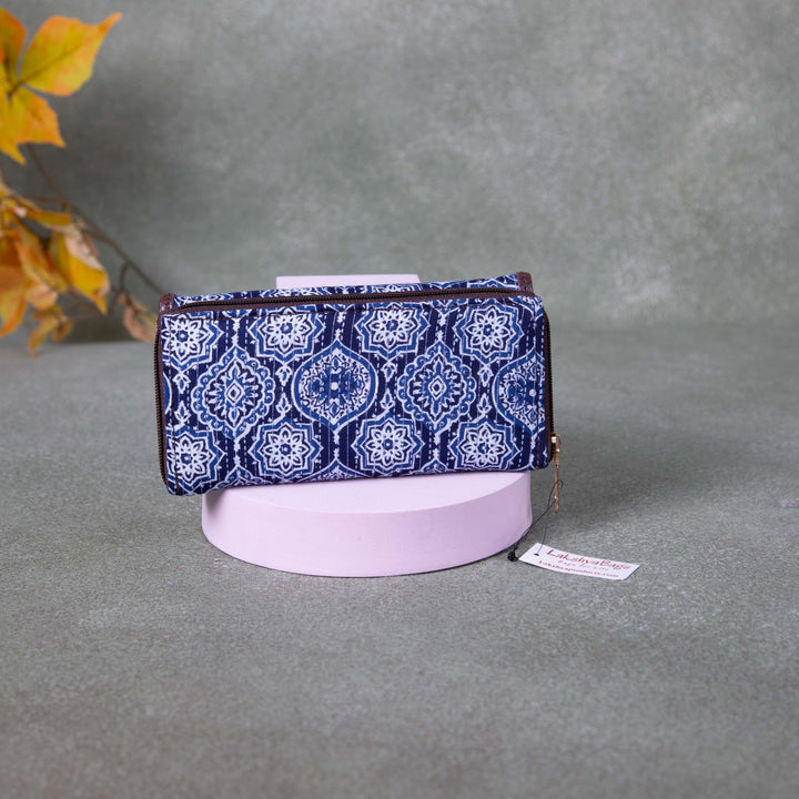 Handmade Wallets - Classic Blue Colour with White Big Flower Design