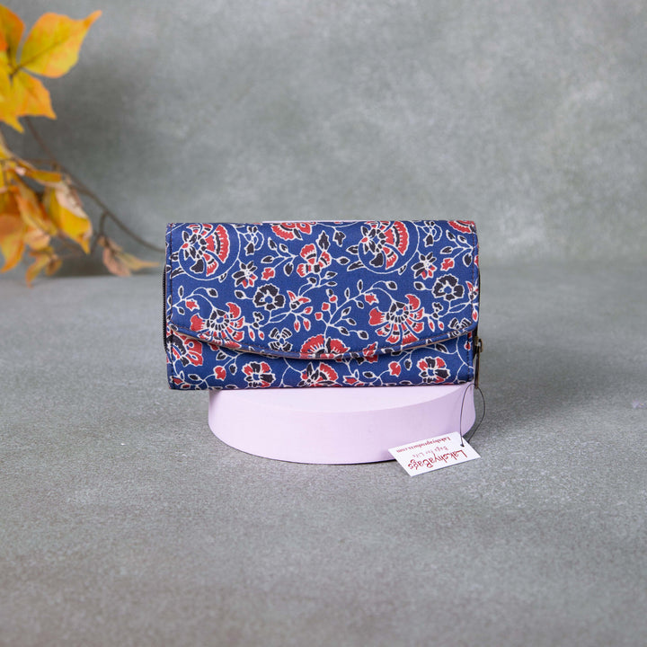 Handmade Wallets - Classic Blue with Red Colour Flower Design