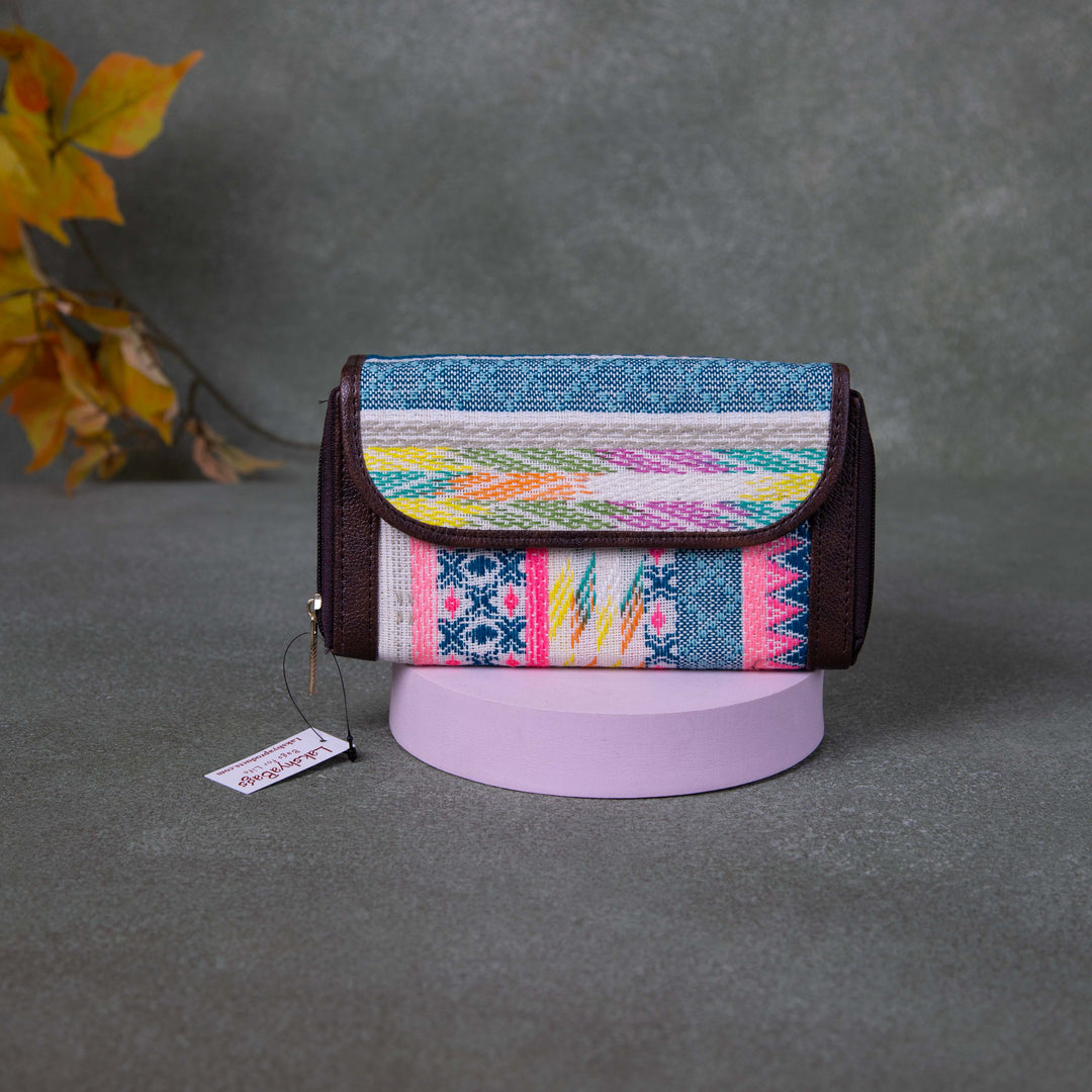 Handmade Wallets - Dual Zip  Pink with Blue Colour