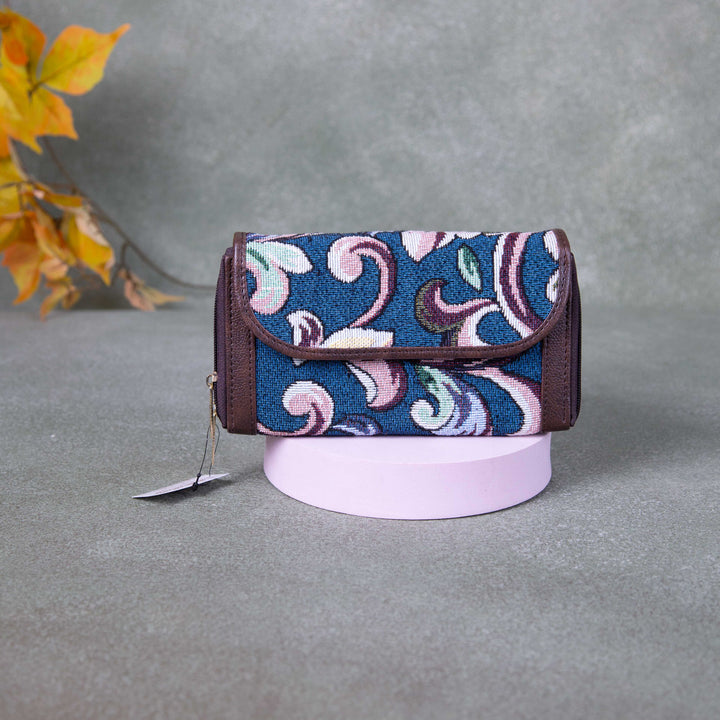 Handmade Wallets - Dual Zip Blue Colour Flower Design