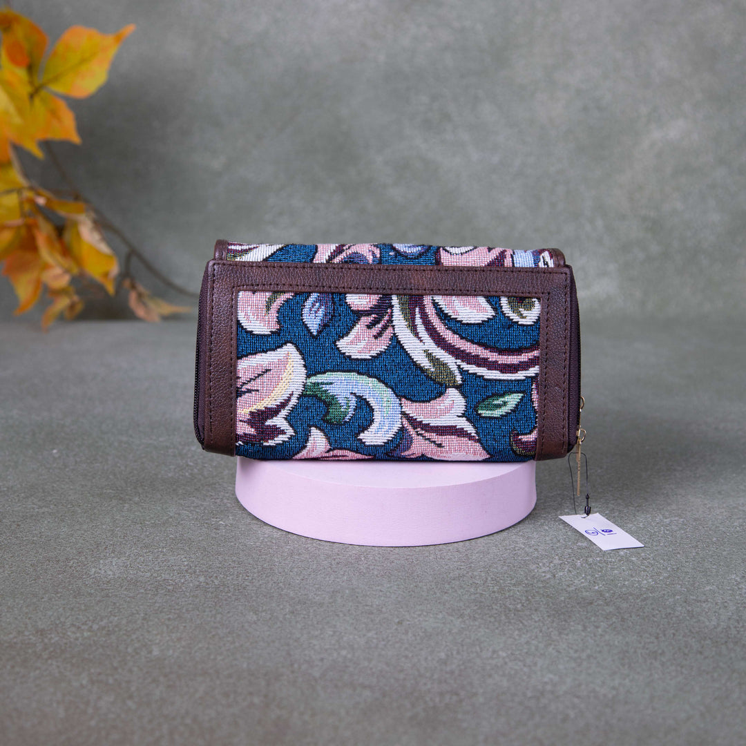 Handmade Wallets - Dual Zip Blue Colour Flower Design