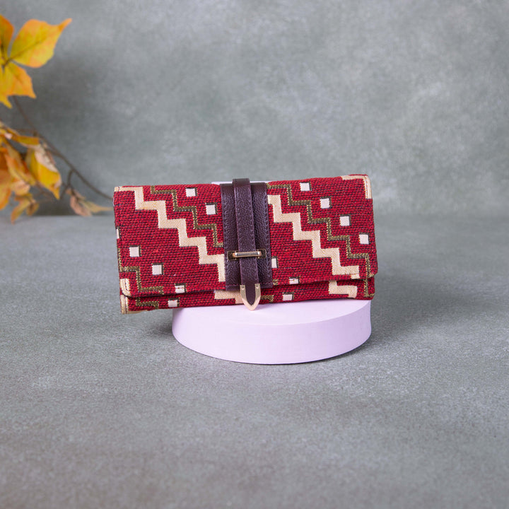 Handmade Wallets - Classic Red Colour with Sandal Zig Zag Design