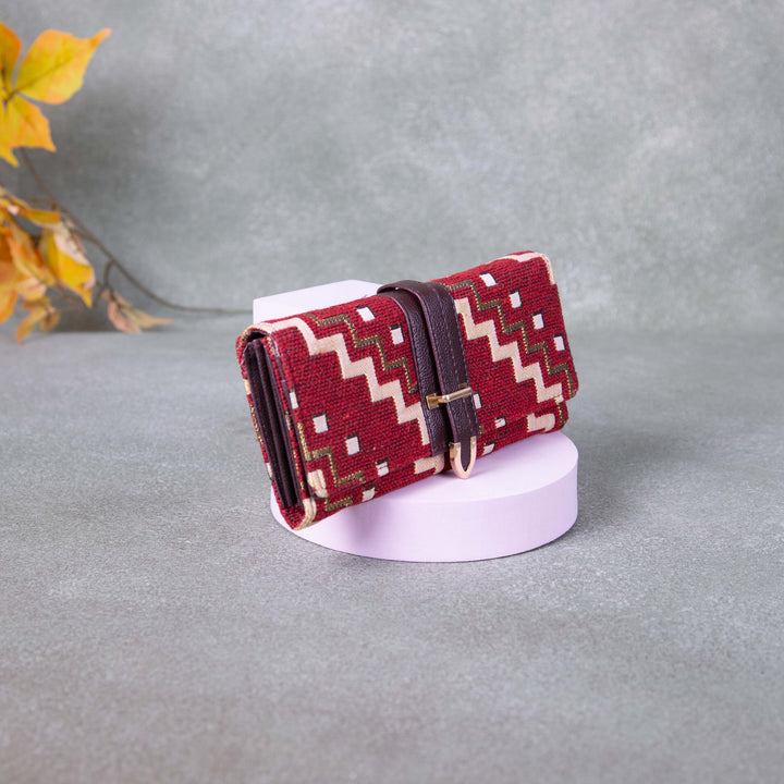 Handmade Wallets - Classic Red Colour with Sandal Zig Zag Design