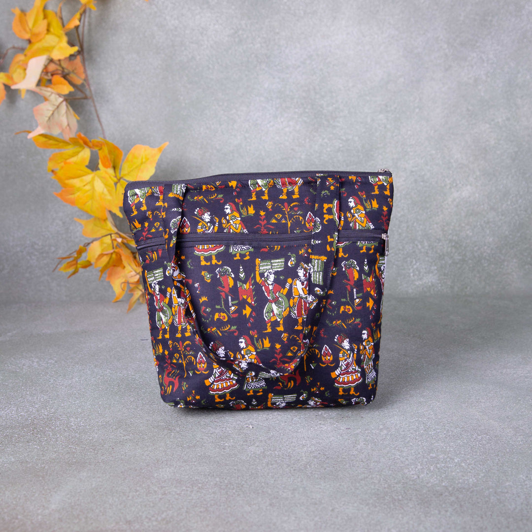 Small Handbag Black Colour with Kalamkari Design