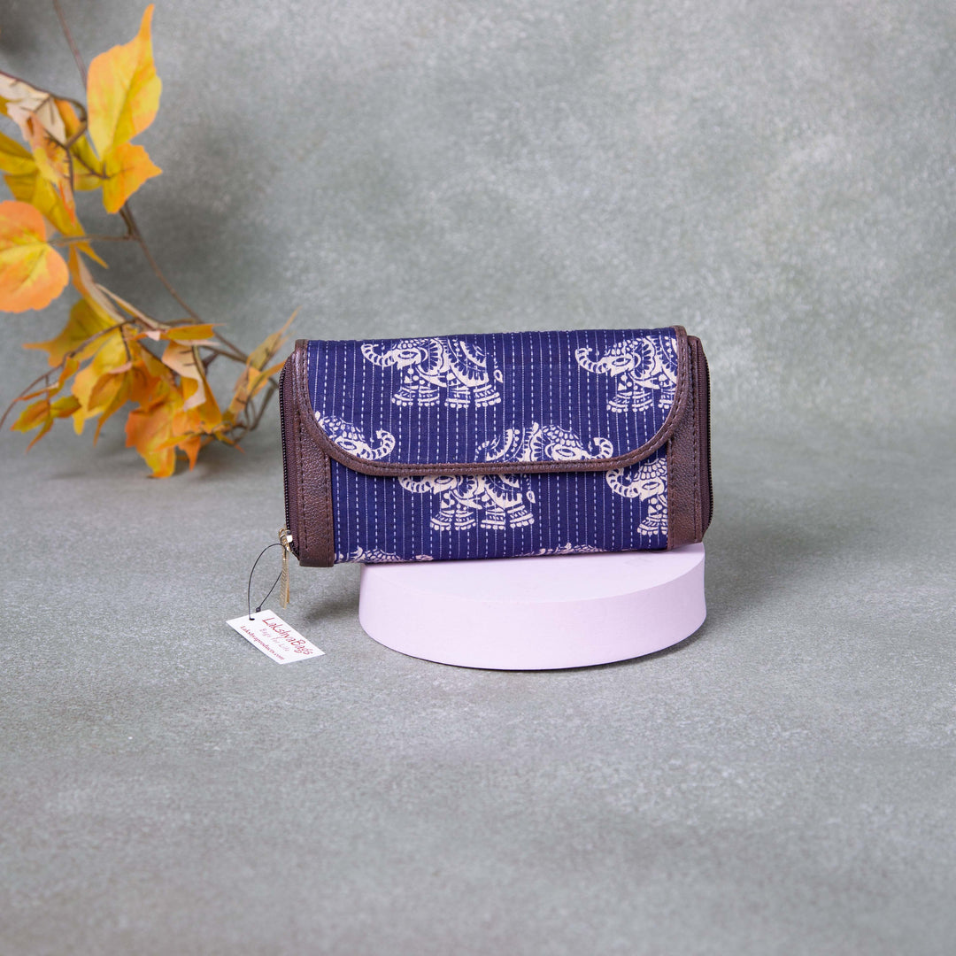 Handmade Wallets -  Dual Zip Blue Flower Design