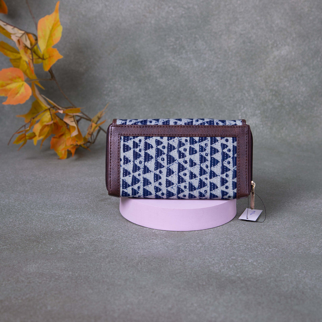 Handmade Wallets -  Dual Zip Blue Triangle Dot Design