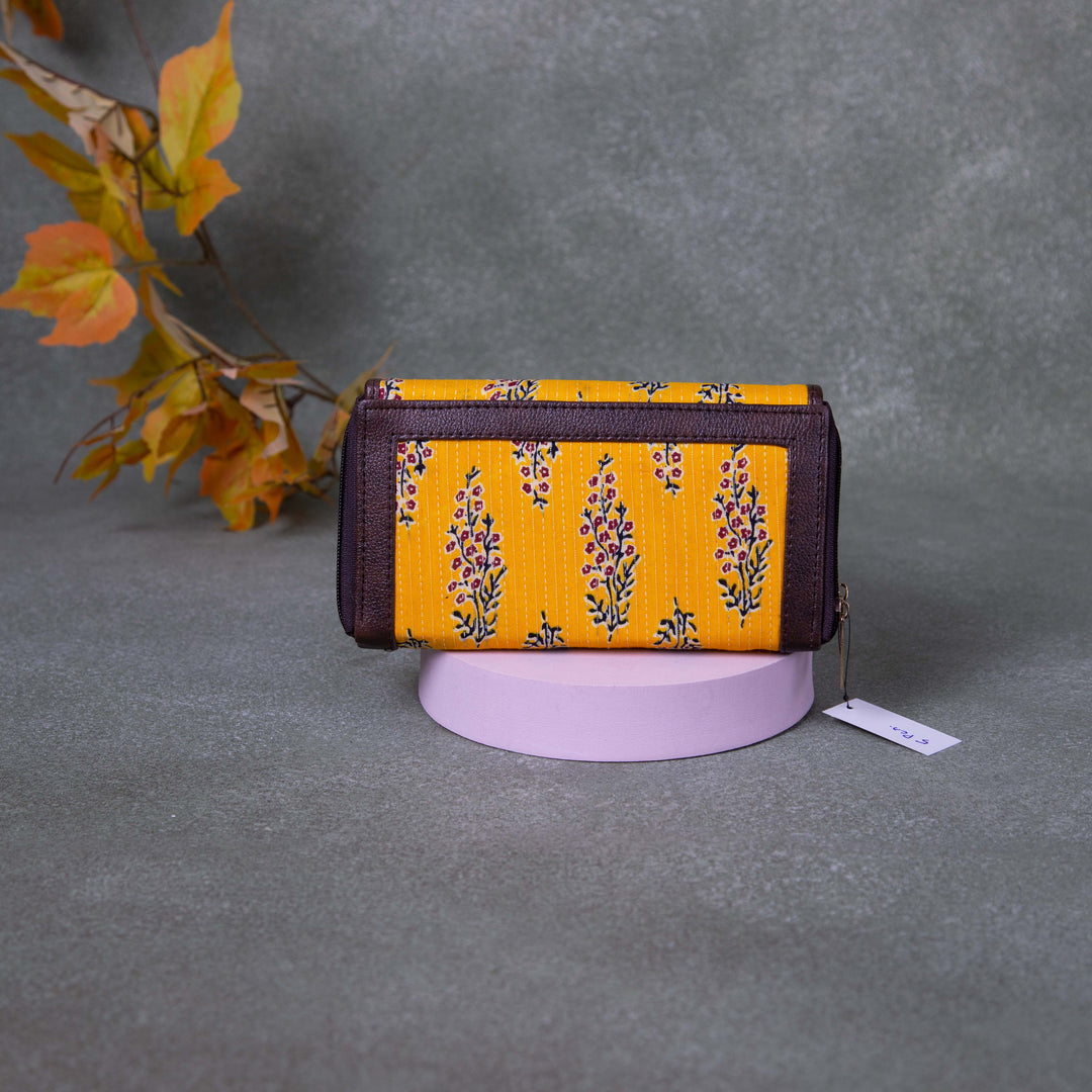 Handmade Wallets -  Dual Zip Yellow Flower Design