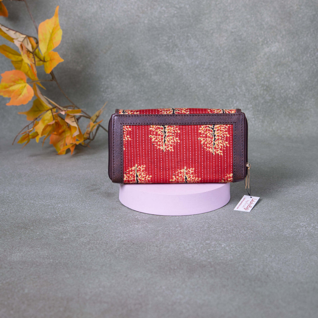 Handmade Wallets -  Dual Zip Red Flower Graphic Printed Design