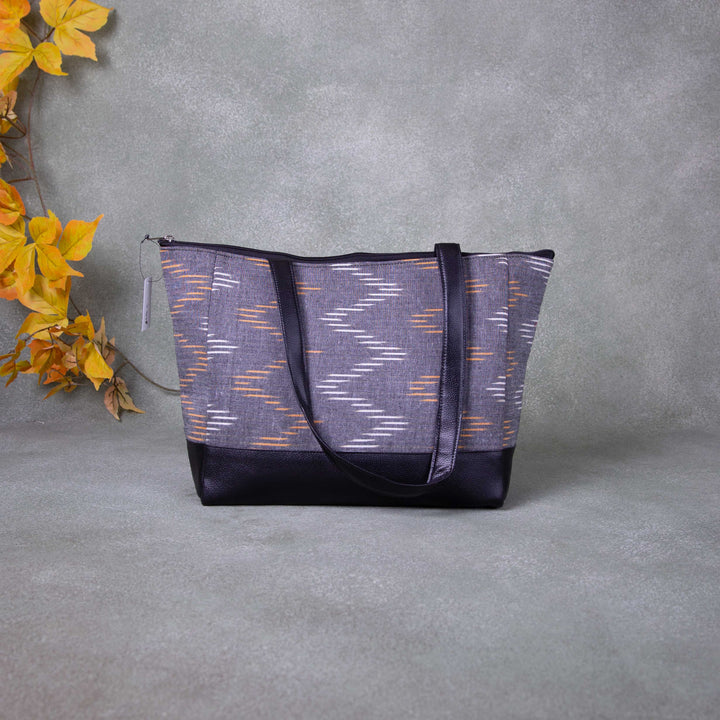 Sarus Crane Series Jumbo Tote Grey Colour with White and Sandal Zig Zag Design