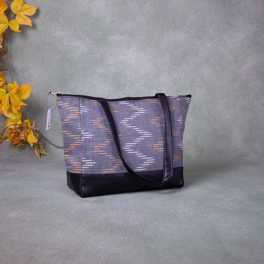 Sarus Crane Series Jumbo Tote Grey Colour with White and Sandal Zig Zag Design