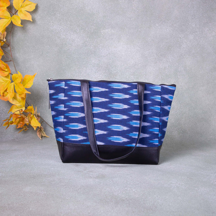 Sarus Crane Series Jumbo Tote Dark Blue with White and Light Blue Printed Design