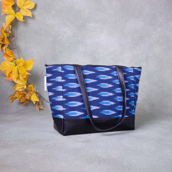 Sarus Crane Series Jumbo Tote Dark Blue with White and Light Blue Printed Design