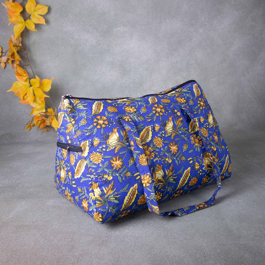 Weekender Travel Bag Mustered Blue Colour with Flowers Printed Design