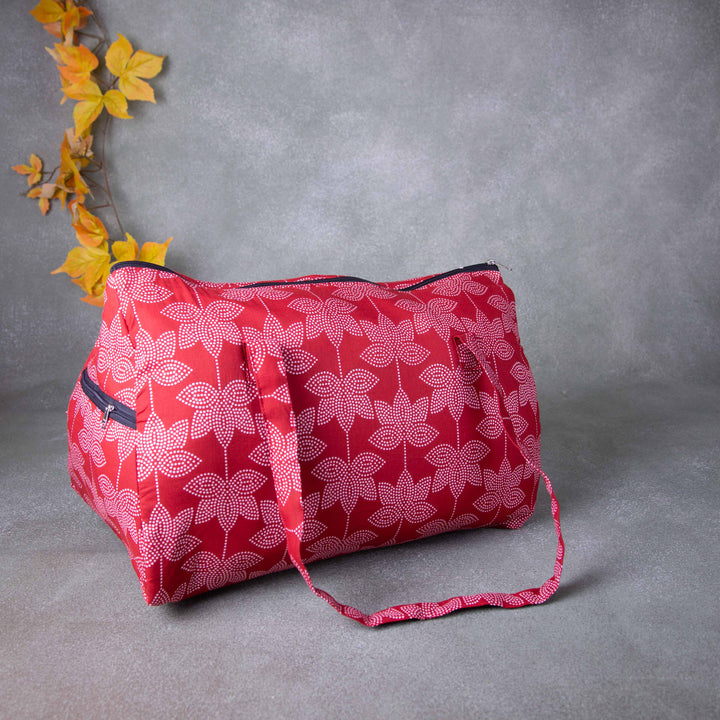 Weekender Travel Bag Beautiful Red Colour with White Flower Design