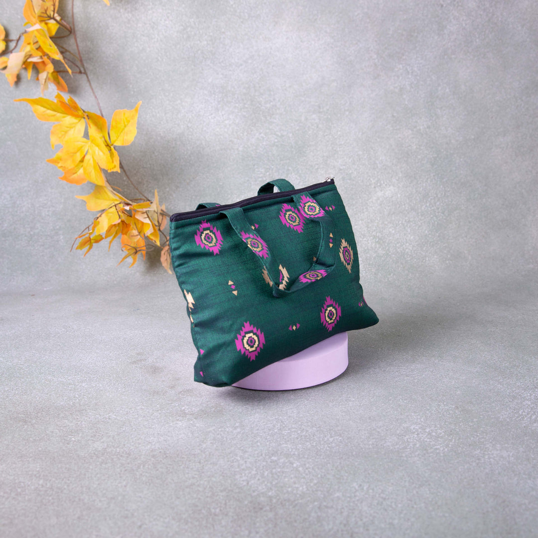 Bristlefront everyday handy bags Green Colour with Pink and Gold Dots Design.