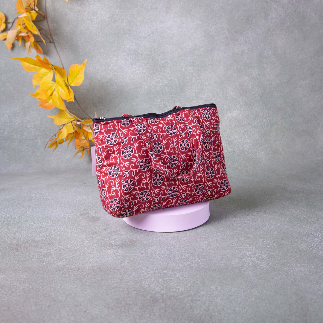 Bristlefront everyday handy bags Red Colour with Flower Printed Design.