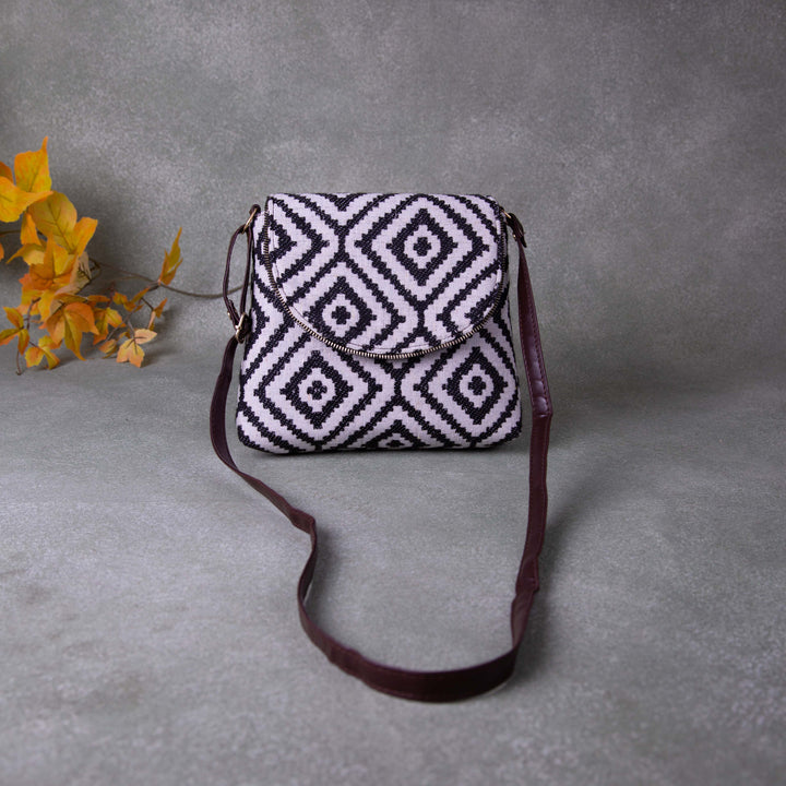 Regular Slings White with White Geometrical Printed Round Flap Design.