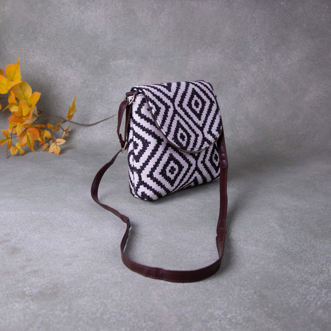 Regular Slings White with White Geometrical Printed Round Flap Design.