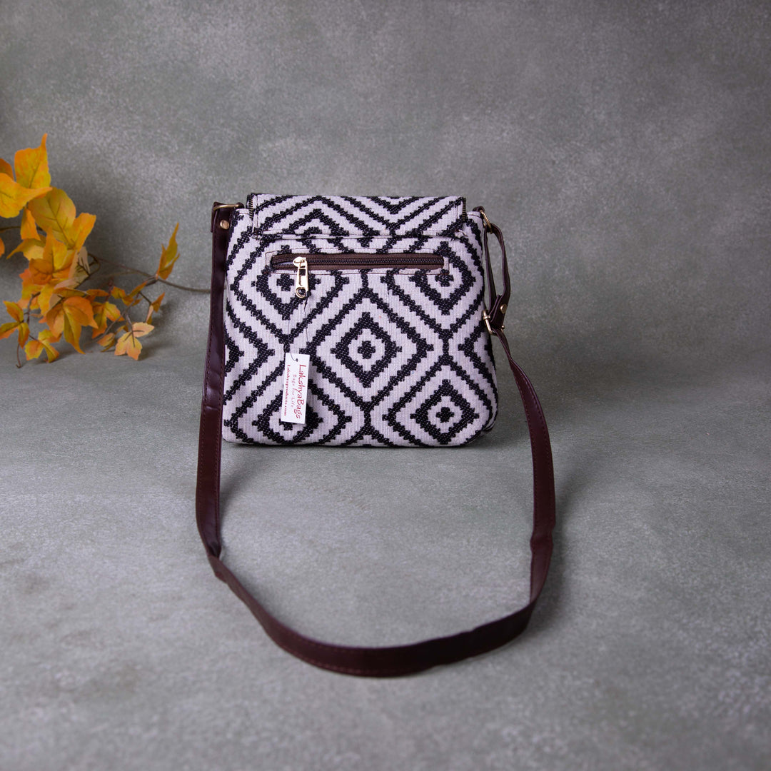 Regular Slings White with White Geometrical Printed Round Flap Design.