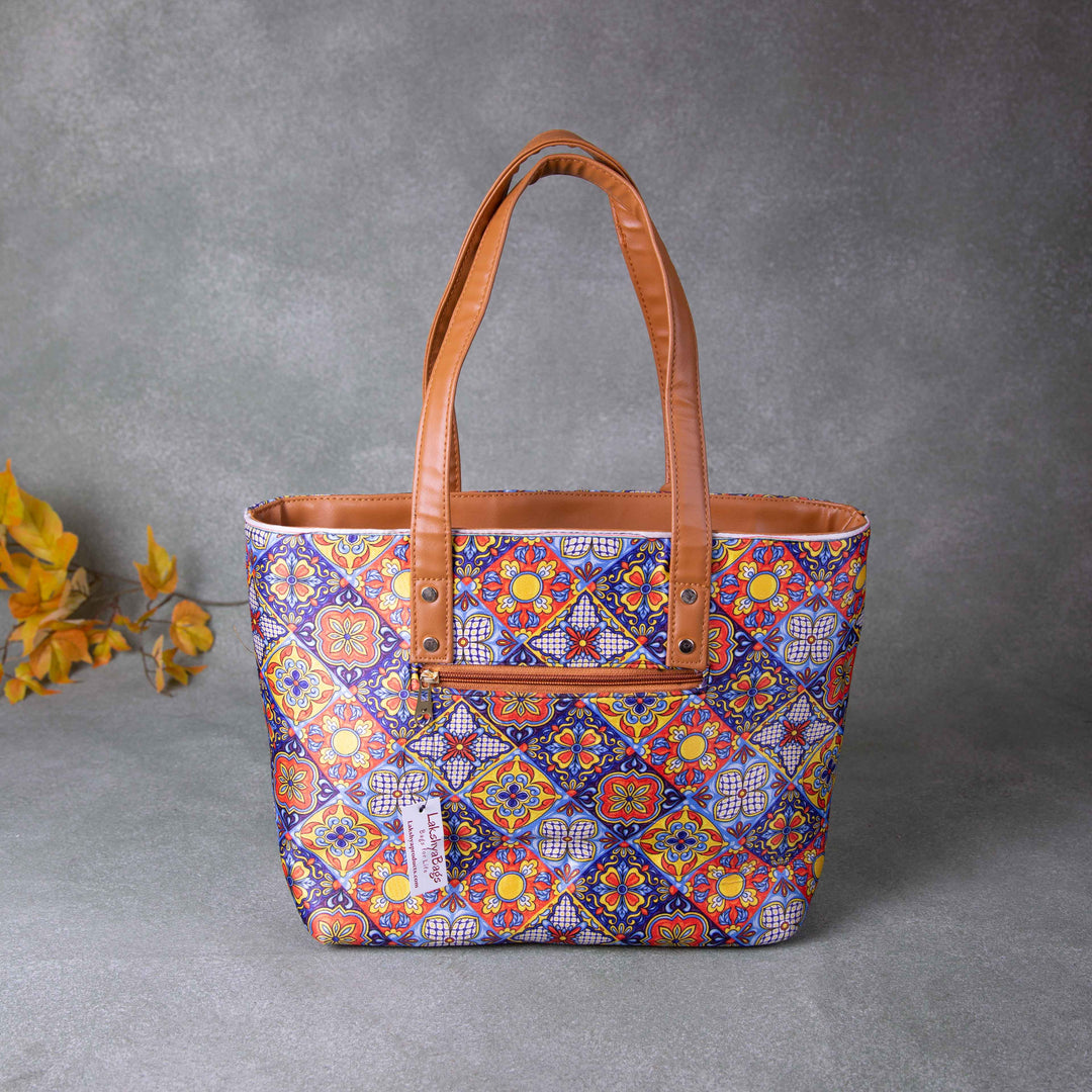 Double Zippered Tote Multi Colour Geometrical Design