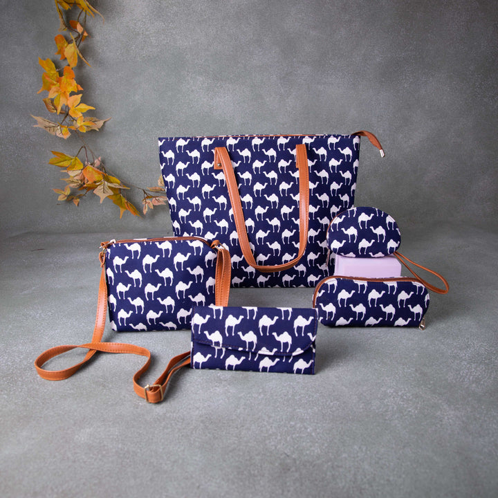 Go Special Tote Combo Set Blue with White Camel Design.