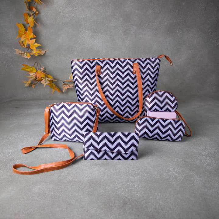 Go Special Tote Combo Set Black and White ZigZag Design.