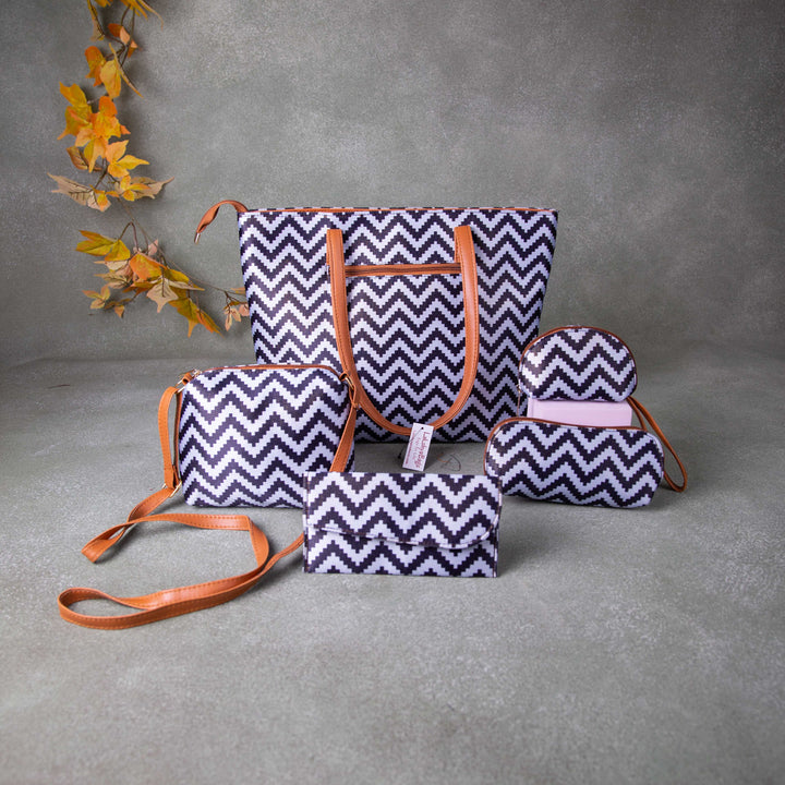 Go Special Tote Combo Set Black and White ZigZag Design.