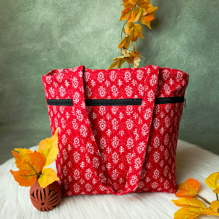 9Am to 5Pm tote bag Red Paisley print