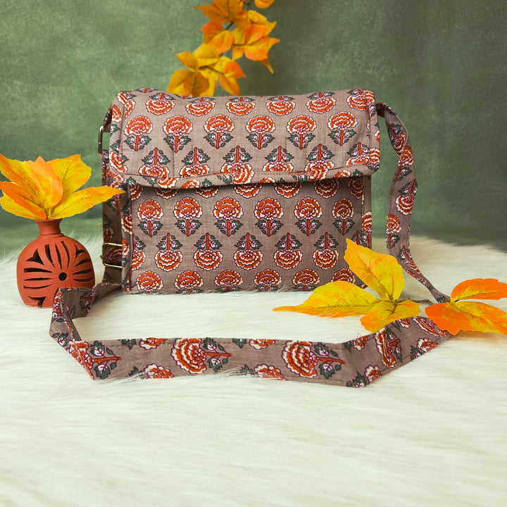 Multizipper Sling 4 Zips grey with floral print
