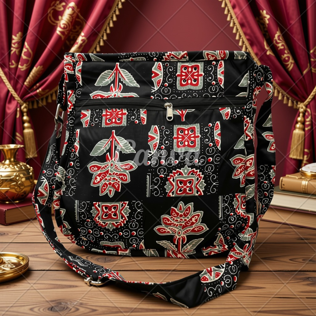 Xtra Sling bag black kalamkari