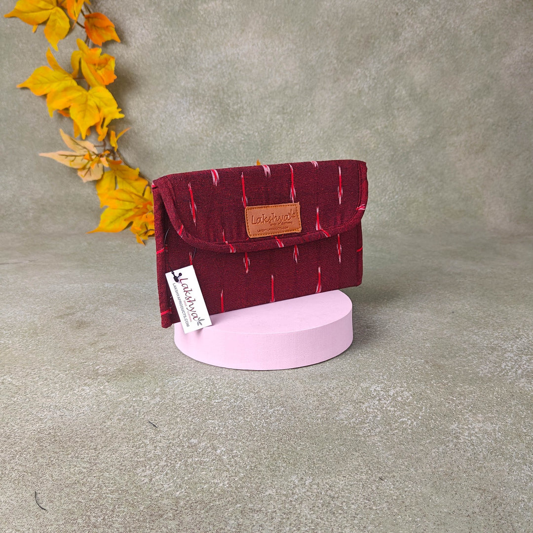 Ikat Clutch Maroon Colour with Red Ditsy Prints