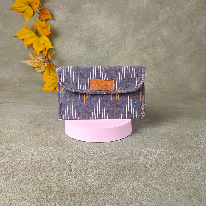 Ikat Clutch Grey Colour with White and Sandal Zig Zag Ditsy Prints