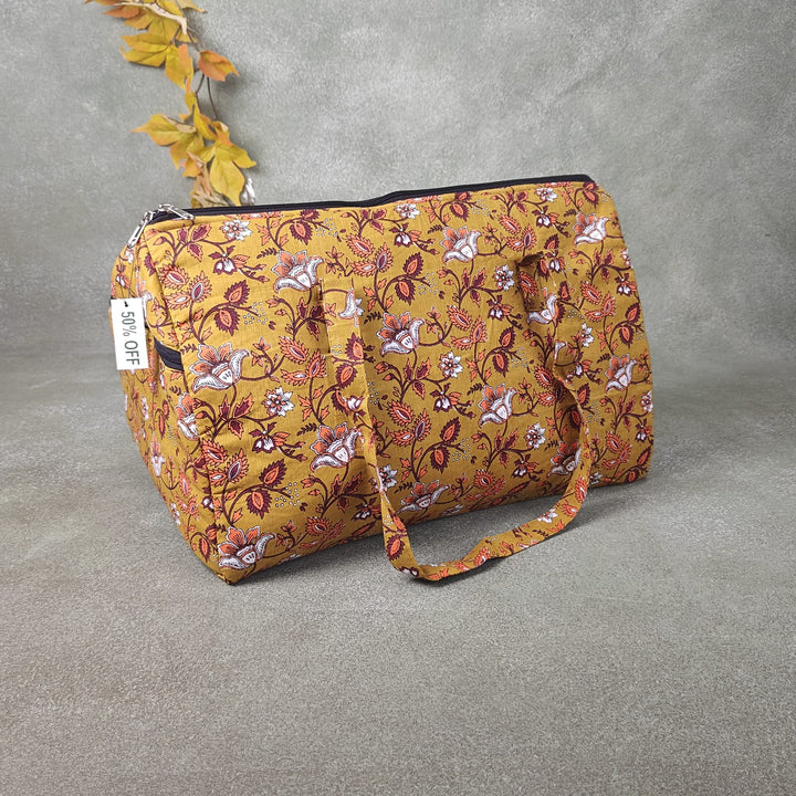 Weekender Travel Bag Yellow Colour with Botanical Prints