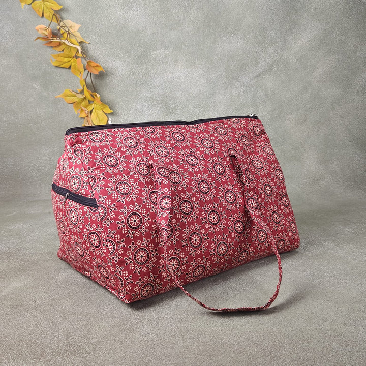 Weekender Travel Bag Red Colour with Trellis Prints