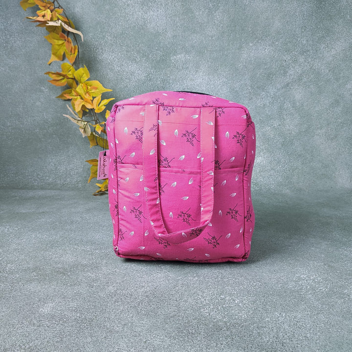 Water Proof Cotton Lunch Bag Pink with Designer Coral Prints