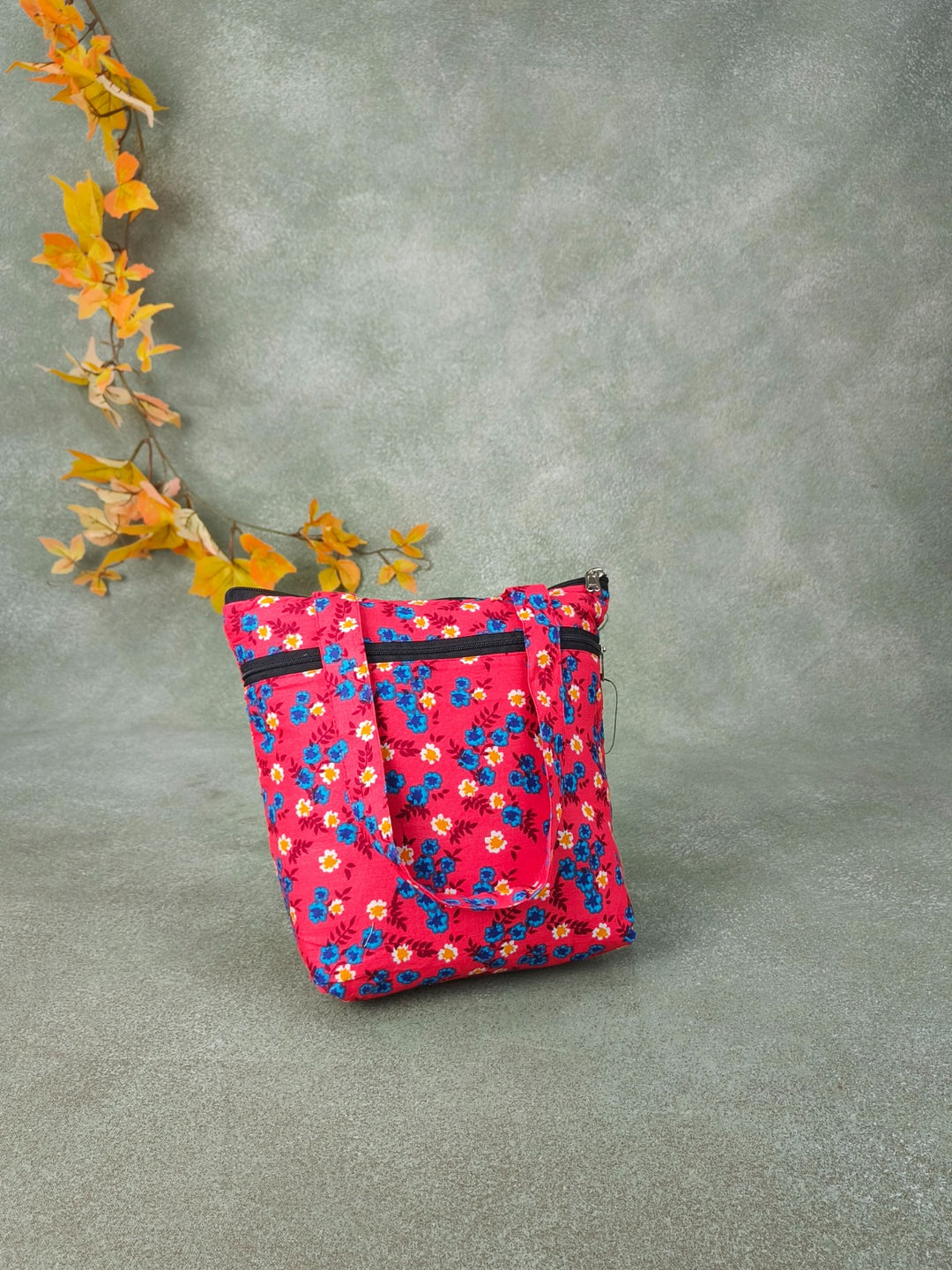 Small Handbag Light Red Botanical Prints Design