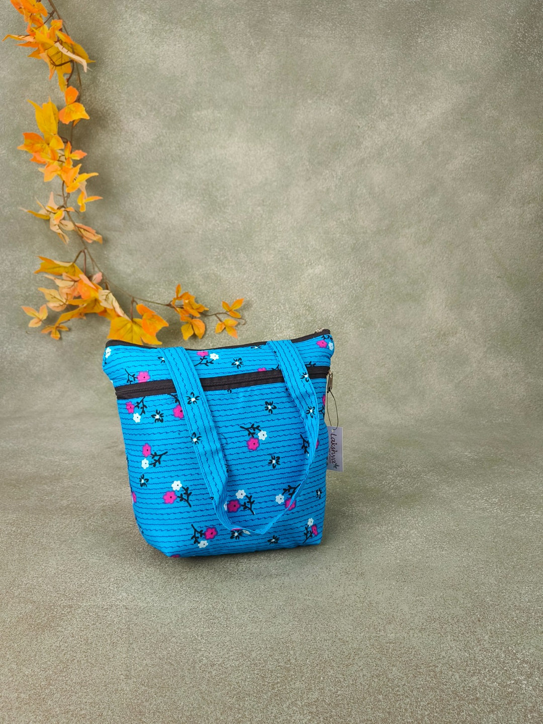 Small Handbag Sky Blue Floral Prints Design