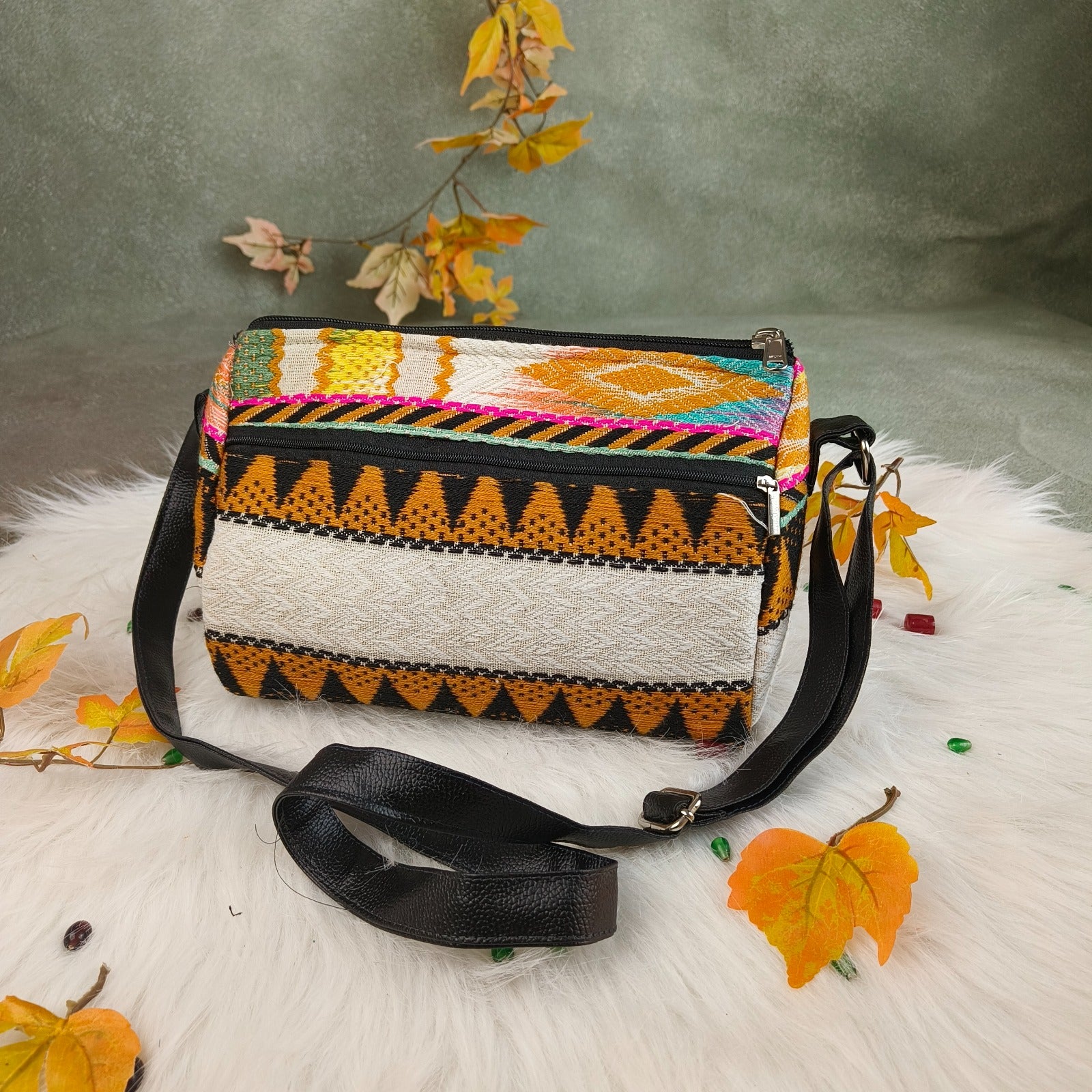 Lifestyle Sling Yellow with White turkish Kilm Prints Design lakshya bags