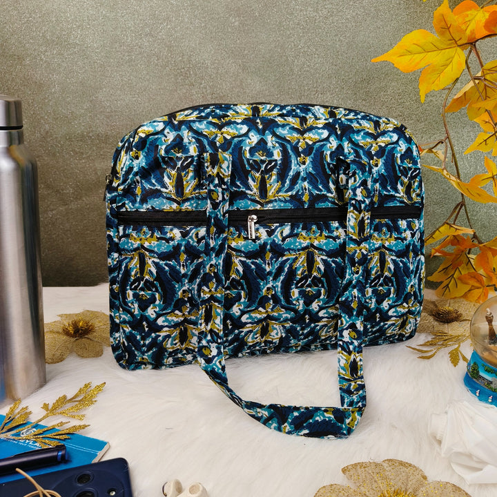 Everyday Tote Ocean Blue with Botanical Prints Design