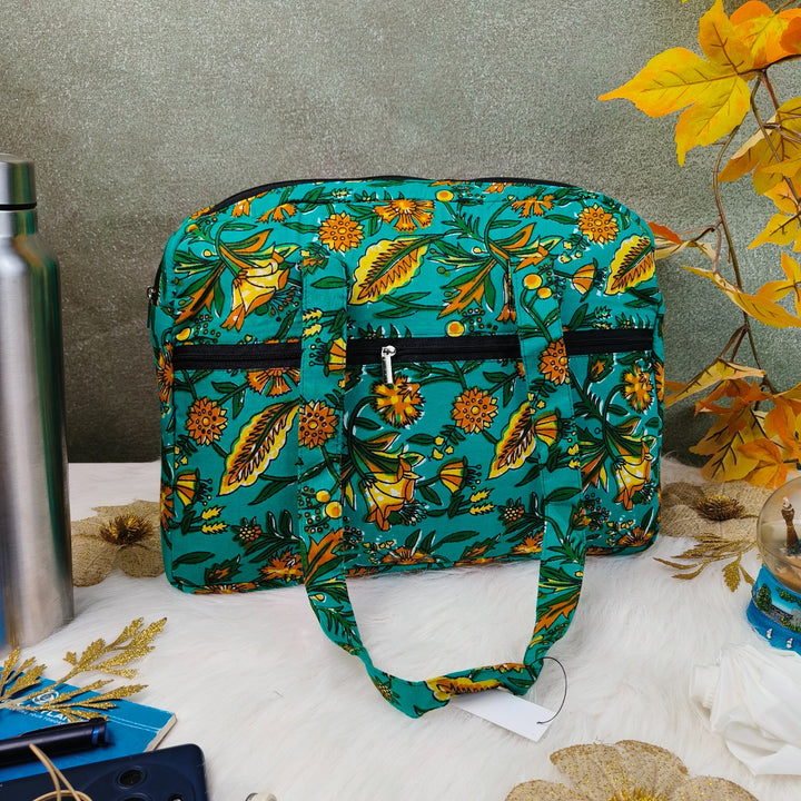 Everyday Tote Green with Yellow Floral Prints Design