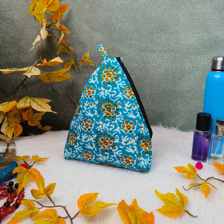 Weavers Nest Pouch - Large Sky Blue Colour with Yellow floral pattern.