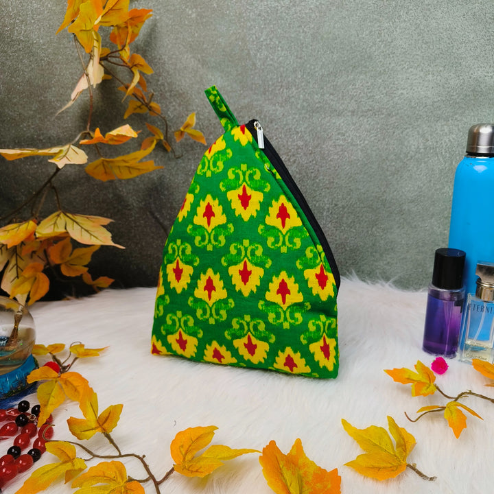 Weavers Nest Pouch - Large Green colour whit Red and Yellow Floral Prints