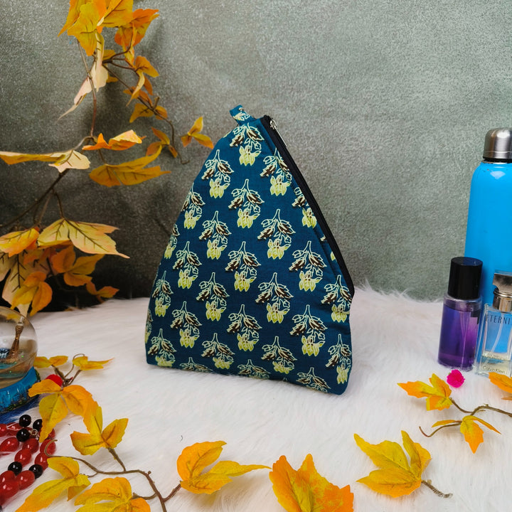 Weavers Nest Pouch - Large Green with Yellow Floral Pattern.