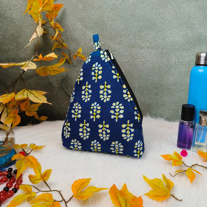 Weavers Nest Pouch - Large Blue with Yellow geometric Design