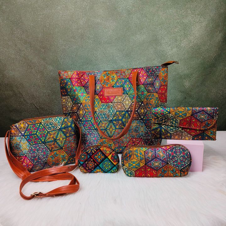 Go Special Tote Combo Set Pentagonal Multicolour Prints